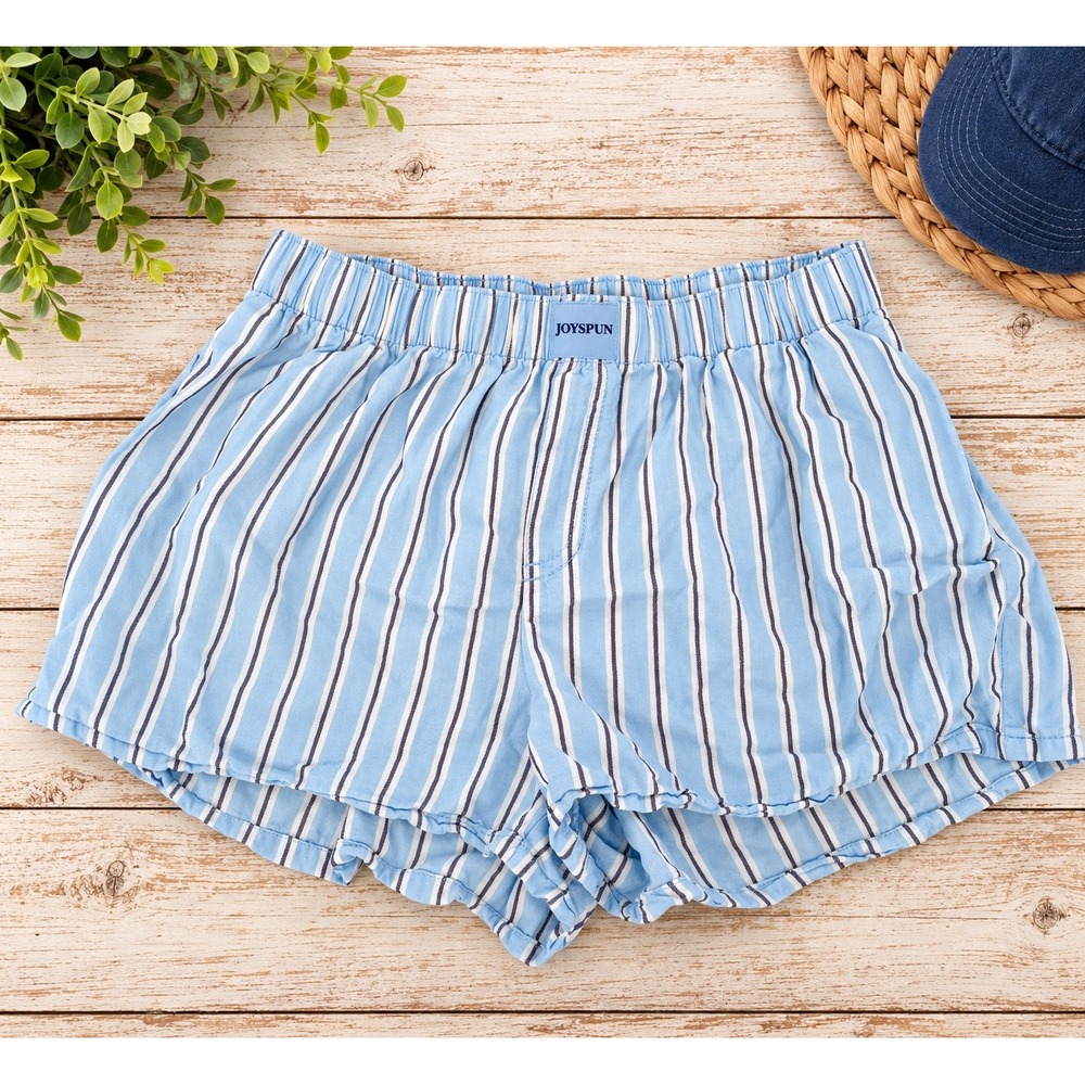 Joyspun Pajama Shorts Womens M Blue Striped Elastic Waist Loungewear Pockets